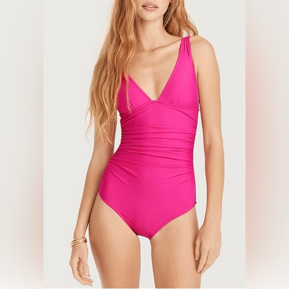 J.Crew ruched V-neck one-piece in radiant Fuschia - Picture 1 of 13